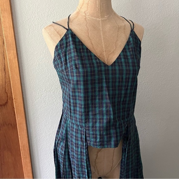 PETERSYN sz M Blue Plaid Woven Tank Top Long Sides High Low - Picture 3 of 16